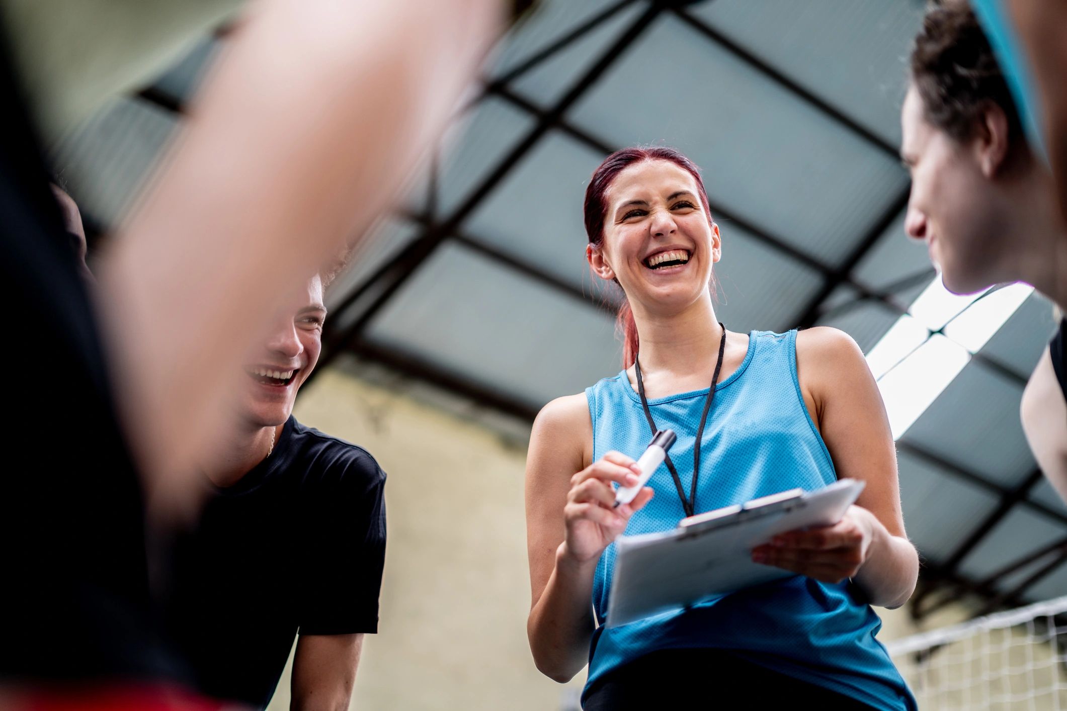 Team collaborating during an active training session